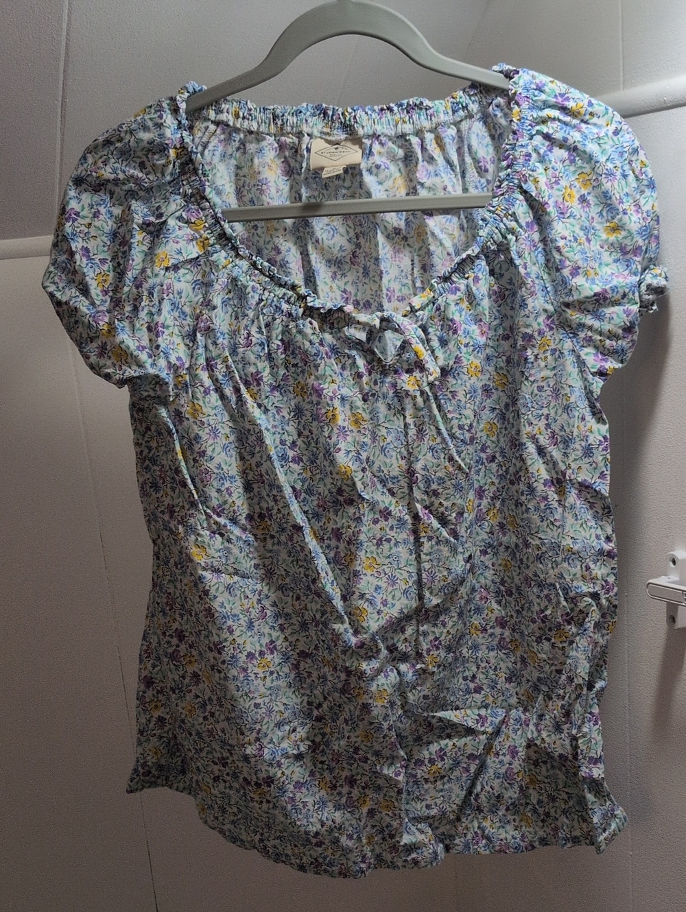 St. John's Bay Light Blue Floral Tie-Front Peasant Blouse